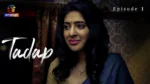Tadap Episode 1 on Atrangii – a woman in a saree smiles softly in a dimly lit room