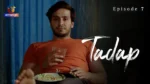 Tadap Episode 7 on Atrangii — man in orange shirt holding a glass, reclining with a plate of snacks